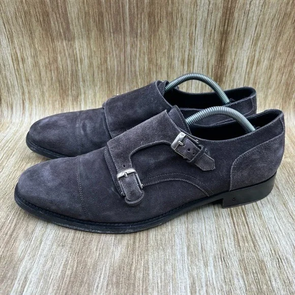 John Varvatos Double Monk Strap Men's Size 10.5 Grey Suede Shoes Made In Italy